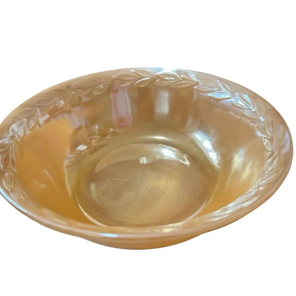 Set Of 3 Vtg Fire-King Peach Lustre Laurel Leaf‎ 8” Serving Bowls Anchor Hocking